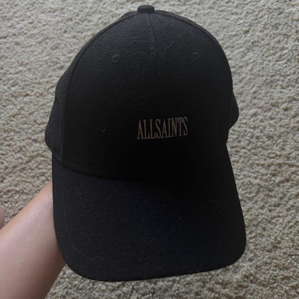 AllSaints Cash Cap Black Wool Blend Adjustable Baseball Hat OS